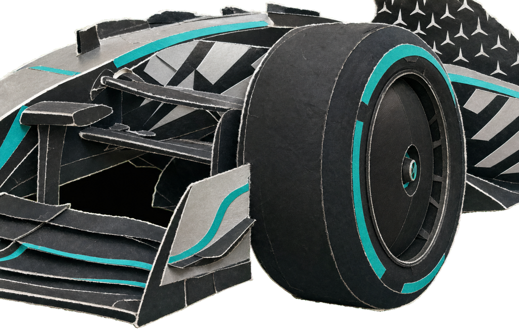 No scoop, no fuss: the W17's front brake duct breathes through the gap to the tyre sidewall, one of 2026's most-copied details.