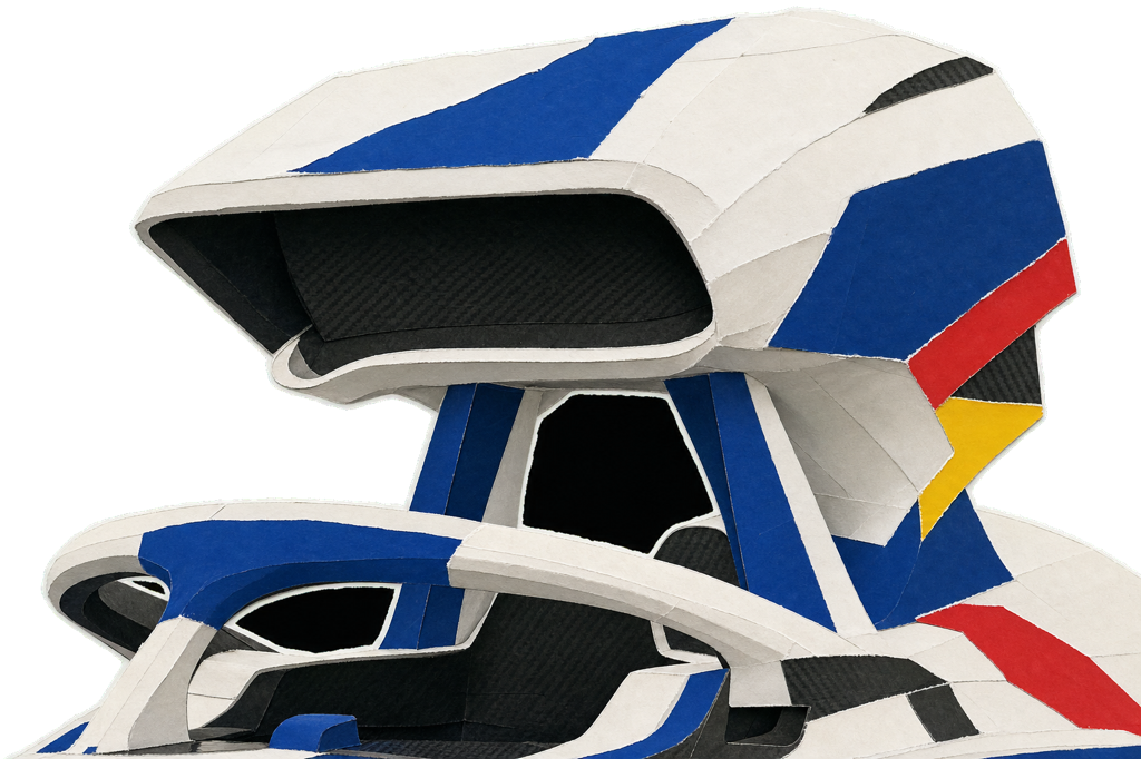 The VCARB 03's signature hooded airbox, scooped to recover airflow lost behind the Halo and helmet, braced by twin legs to the cockpit.