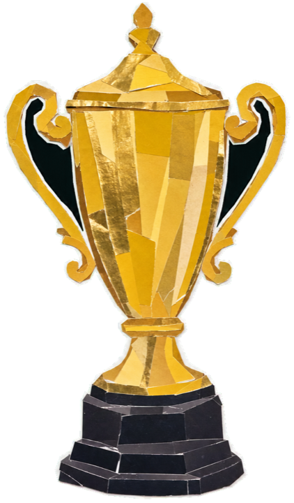 a tall ornate gold championship trophy cup with twin handles standing on a dark plinth, F1 Constructors' title style