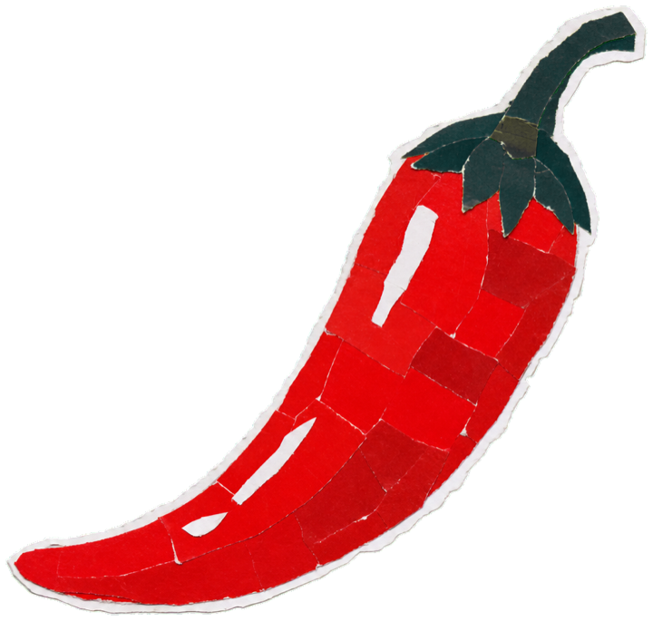 single bright red chili pepper with a green stem, glossy and curved
