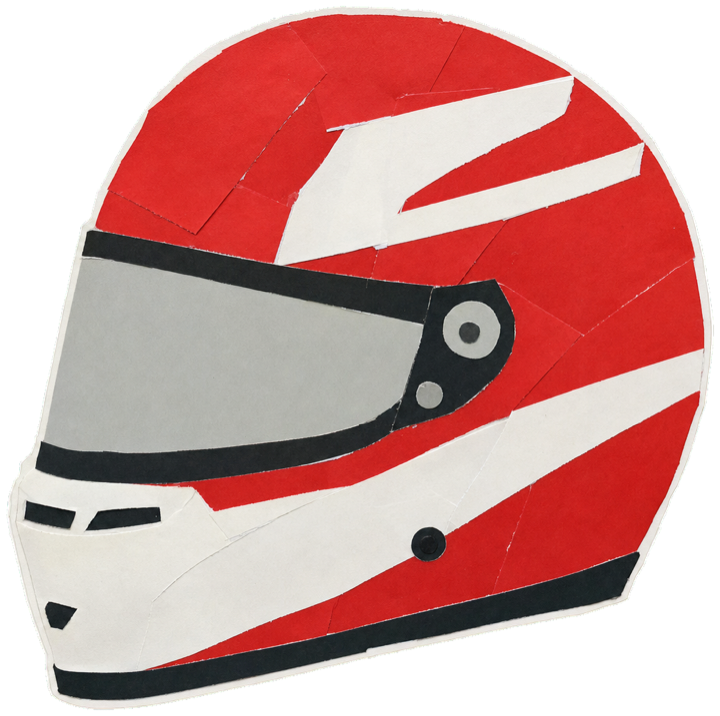 racing helmet, candy-red chrome shell with sweeping white geometric graphic panels, red across the crown and white along the lower band echoing the red-and-white Monegasque flag