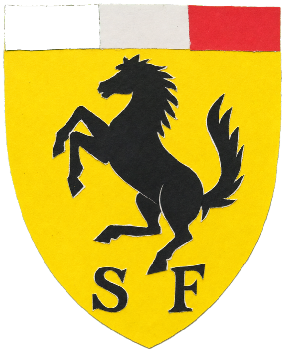 Enzo adopted WW1 ace Francesco Baracca's prancing horse after winning the 1923 Circuito del Savio, setting the black horse on canary-yellow — the colour of his native Modena — when he founded Scuderia Ferrari in 1929.