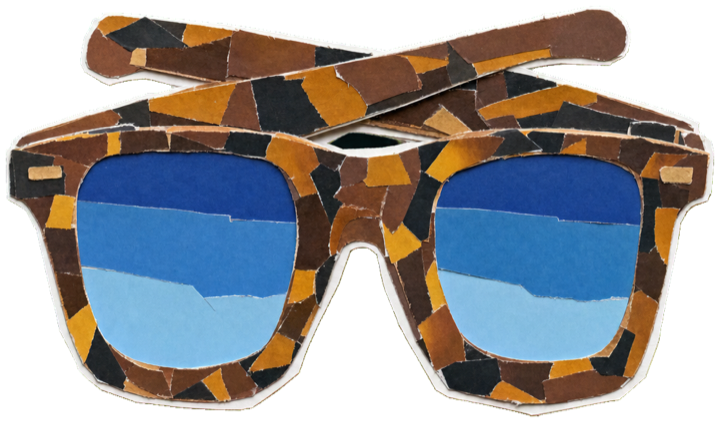 a pair of designer sunglasses with tortoiseshell frames and blue gradient lenses, folded