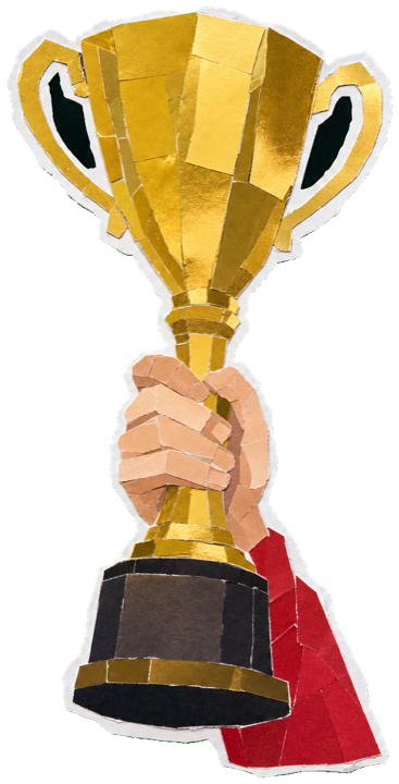 a tall gold Grand Prix winner's trophy held aloft, golden cup gleaming, single clear object on plain ground