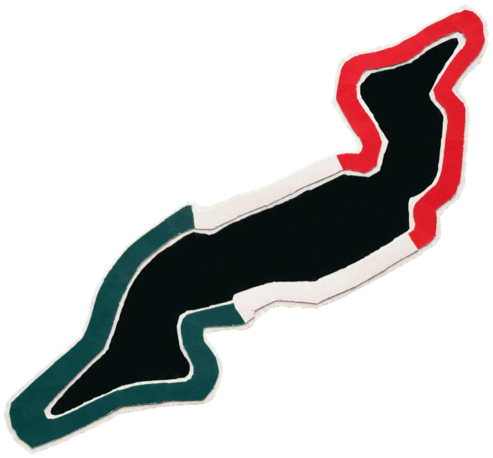Imola circuit map outline (Autodromo Enzo e Dino Ferrari), its flowing Tamburello-Acque Minerali layout, drawn in Italian-flag green-white-red