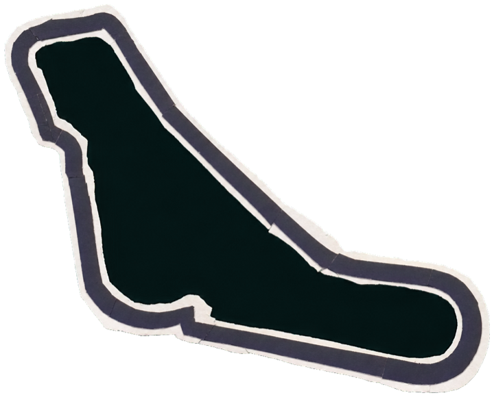 the Monza autodromo circuit map outline, a single thin looping track line with the famous Parabolica curve, simple cut-paper shape on plain ground