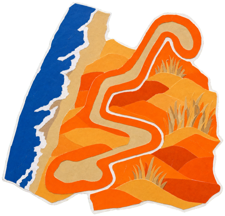 Zandvoort coastal circuit map outline beside a North Sea sand-dune motif, awash in orange, the colour of the Dutch fans