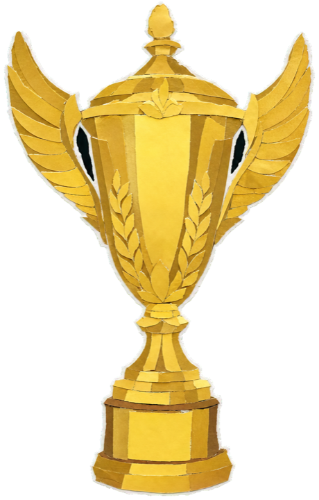 a tall gold Formula 1 Constructors' Championship trophy, ornate winged cup form, single trophy isolated