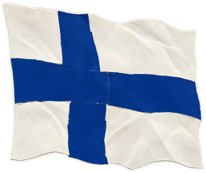 the flag of Finland, blue Nordic cross on a white field, fabric waving
