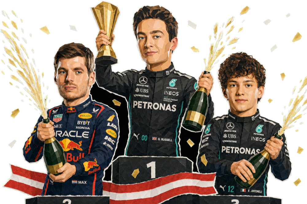 Three drivers spraying champagne on the Austrian Grand Prix podium