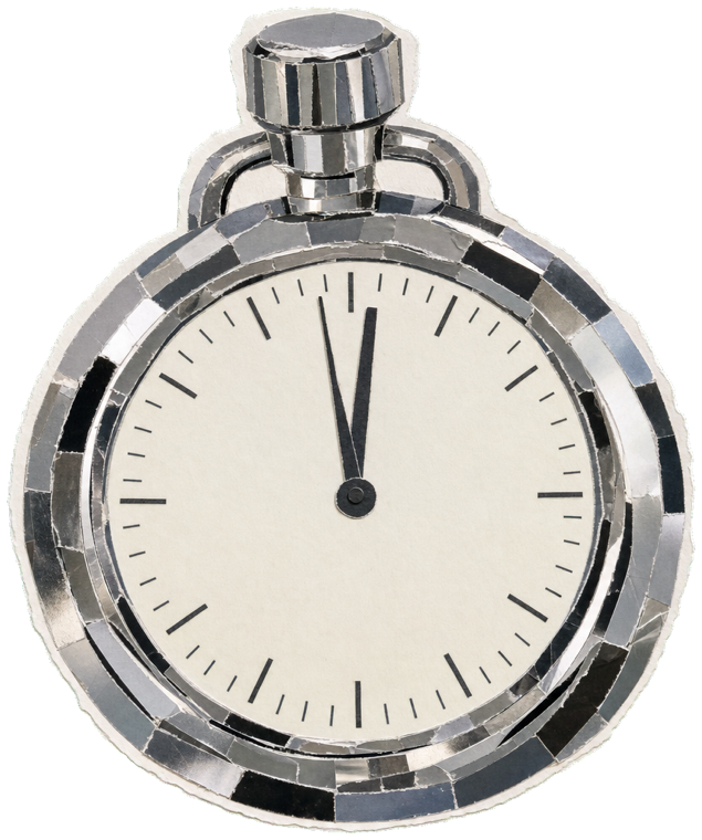 A chunky chrome stopwatch, hands frozen