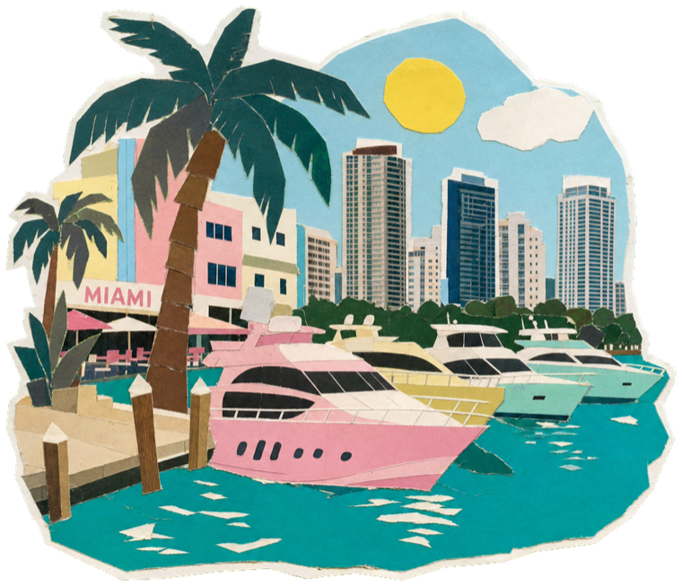 Pastel Miami marina cut-out