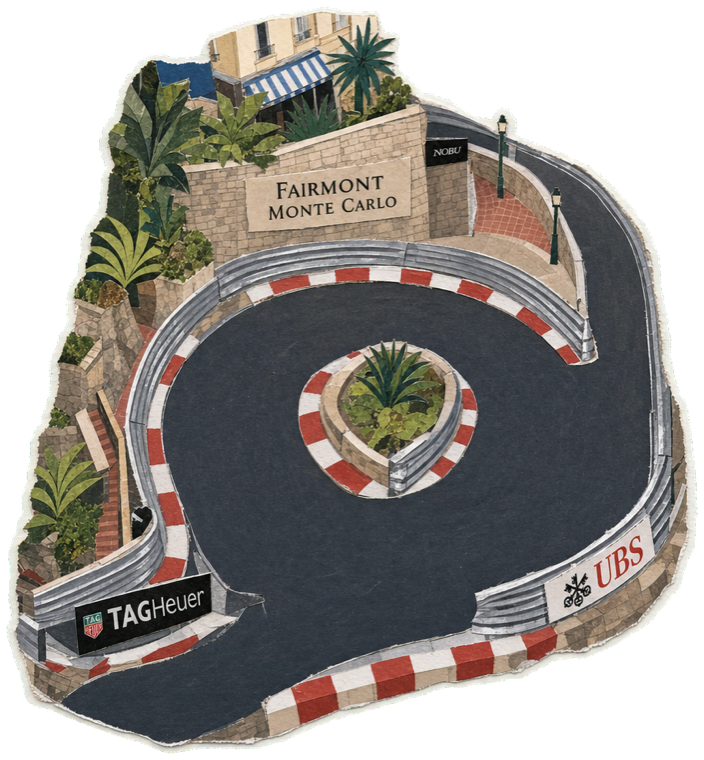 The barrier-lined hairpin at the Fairmont, the slowest corner in Formula 1